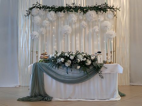 KOD 309<br><strong>SKIRTING  BIAŁY</strong><br>Wymiary: 125 x 265 cm <br>wymiar może być regulowany<br><strong>Ilość na stanie: 4</strong><br><strong>Cena wypożyczenia:  30 zł</strong>