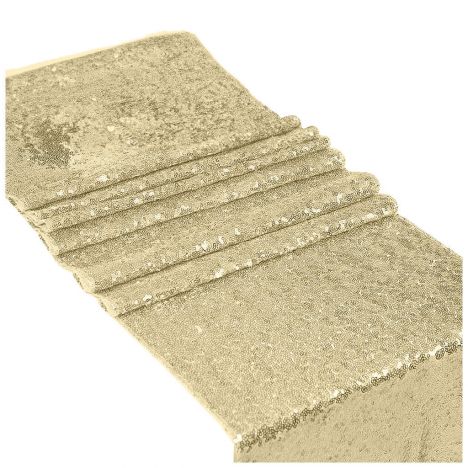 KOD 382<br><strong>BIEŻNIK ZŁOTY CEKINOWY</strong><br>Wymiary: 30 x 300 cm<br>Ilość na stanie: 5*<br>*możliwa większa ilość<strong><br>Cena wypożyczenia: 10 zł</strong>